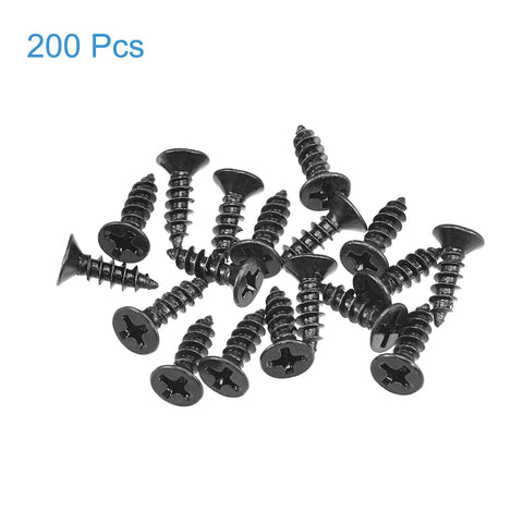 Heavy-Duty M3.5 x 12mm Wood Screws With Phillips Flat Head And Solid Carbon Steel Core. Black Oxide Finish, 200 pack of screws.