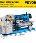 Rock Solid Compact Metal Lathe Seven By Fourteen Inch Bed with variable speed and heavy cast iron frame for precise machining.