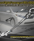 Right rear passenger side sliding door cable sub-assembly for Toyota Sienna 2011-2020 displayed in front of van.