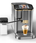 Super Automatic Espresso Machine With 20 Bar Pressure Pump And Built In Burr Grinder For Smooth Daily Grinds features sleek touchscreen and milk frother.