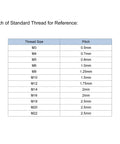 Pitch of Standard Thread for Reference showing various thread sizes and their respective pitches in mm.
