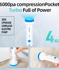 Front view: DUORAN cordless electric vacuum pump, white body with blue cap, USB rechargeable