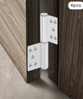 Set Of Four Heavy Duty 304 Stainless Steel Door Hinges In Brushed Silver Finish For Smooth Quiet Operation, High Load Capacity, Easy Installation And Maintenance, Durable Replacement Or New Door Hardware installed on a wooden door.