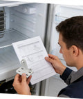 Installation of Heavy Duty Metal Refrigerator Door Hinges For Fridges And Coolers With Hardcore Steel Joints, holding instructions.