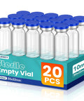 Sterile 10ml glass empty vials with blue caps in a Furwey 20-pack box