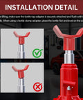 ForoGore Red Bottle Jack Adapter 12 Ton Lift Extender Sleeve showing correct and incorrect installation on hydraulic jack.