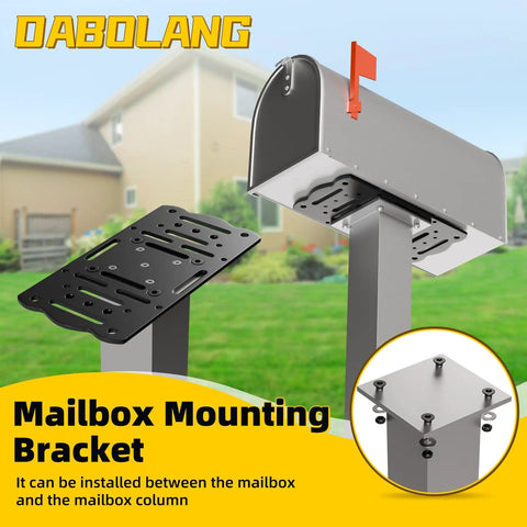Heavy Duty Post Mount Mailbox Bracket For 4x4 Wood Or Hollow Posts with mounting holes shown against a background.