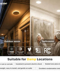 Ensenior 6 Pack 6 Inch LED Recessed Lights with Night Light, 5CCT 1100LM installed in outdoor eaves and bathroom.