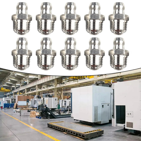 Heavy Duty 201 Stainless Steel Straight Hydraulic Grease Fittings With Exact M10 X 1mm Thread Fits Auto Truck And Machinery Rust Resistant Leaking Proof Built To Last Through Industrial Jobs Saving Money And Keeping Your Equipment Safe And Works Great, 10-pack