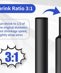 Pro Grade Heat Shrink Tubing Kit With 7 Sizes And 420 Pcs, 3 To 1 Shrink Ratio, Waterproof Black Wire Wrap Tubing Size Comparison