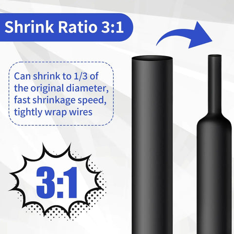 Pro Grade Heat Shrink Tubing Kit With 7 Sizes And 420 Pcs, 3 To 1 Shrink Ratio, Waterproof Black Wire Wrap Tubing Size Comparison