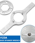 TB123A washer spanner wrench for GE/Whirlpool washers, 1-11/16 inch tub nut, silver metal, front view