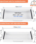Diagram of Under Desk Drawer Organizer 21 Inch White With Adjustable Brackets Sliding Pull Out Pencil Drawer showing dimensions.