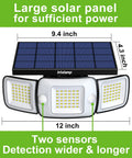 Solar Backyard Flood Lights With 6000mAh Battery, Dual Motion Sensor, Waterproof Construction, 270 Degree Wide Angle display