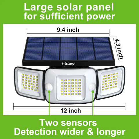 Solar Backyard Flood Lights With 6000mAh Battery, Dual Motion Sensor, Waterproof Construction, 270 Degree Wide Angle display