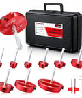 DIY Ready Durable Aluminum PVC Pipe Reamer Kit With Fitting Saver For Sch 40 CPVC ABS Plumbing Lightweight Socket Saver Tool Set Includes Drill And Size Range From One Half To Four Inch displayed in case.