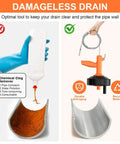 Damageless drain showing comparison of chemical clog remover vs Heavy Duty Auto Feed Drain Snake With Drill Attachment for ease of use.