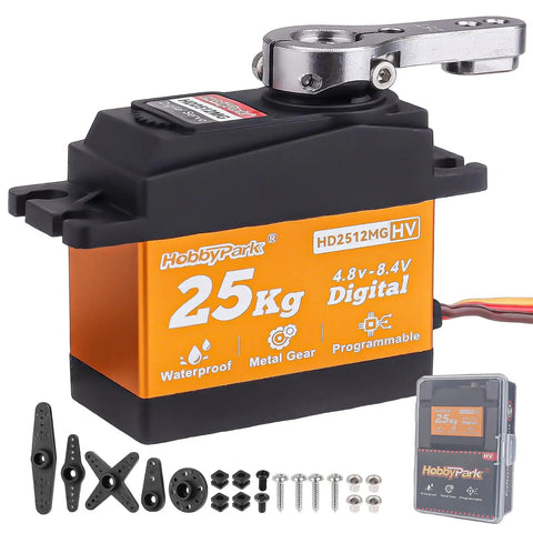 Waterproof 25kg All Metal Gears Servo For RC Cars Trucks Crawlers Buggies Boats Planes And Robotics HV Programmable Digital Steering 180 Degree Travel 8.4V Max Perfect For Outdoor All Terrain