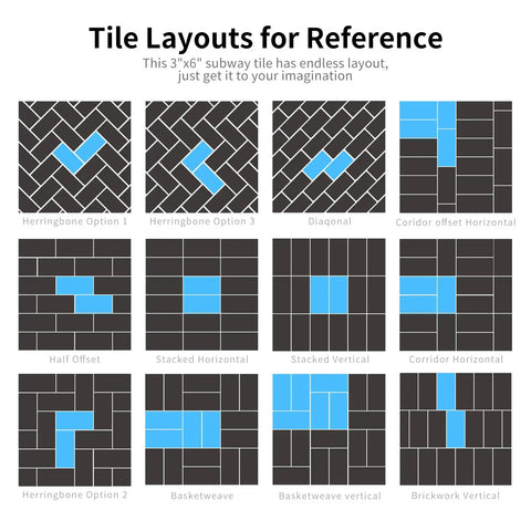 Tile layout options for Peel And Stick Tile Backsplash Kit 102-Piece 3x6 Subway Tan Tiles For Kitchen And Bath, DIY Friendly, Waterproof