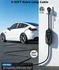 Heavy Duty 40A Level 2 Electric Vehicle Charger With Smart App Tracking For Tesla All Car Brands, 25FT cable connecting to a Tesla.