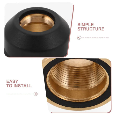 Close-up of Black Plastic Plasma Cutter Protective Cap with brass threading, designed for easy installation and compatibility.