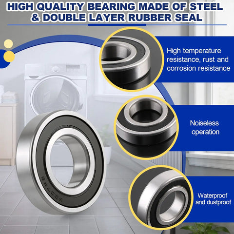Washer Bearing And Seal Revival Kit Compatible With Samsung DC62-00156A 6601-002632 6601-002516 showing high quality steel bearing with rubber seal.