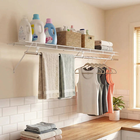 Kick Floor Clutter To The Curb With These Heavy Duty Wall Mounted Closet Shelves Featuring A Ventilated Metal Wire Rack And Sturdy Hanging Rod For Seamless Vertical Organization Setup
