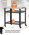 Stainless Steel Pizza Oven Table For Ooni And Other Grills Heavy Duty Outdoor Grill Cart With Wheels And Handle 32 By 24 Inch Three Shelf Food Prep Cart For Griddle Movable Outdoor Pizza Cart with three shelves, 35 inches high, capacity 650 lbs.