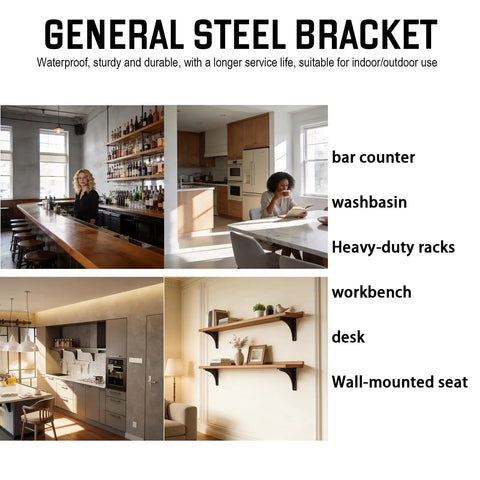 Beefy 1000-Pound Heavy Duty Shelf Brackets Set in Industrial Steel, Black, used in various home and commercial settings