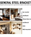 Beefy 1000 Pound Load Capacity Shelf Brackets For Industrial Steel Mounting installed under kitchen shelves and desks.