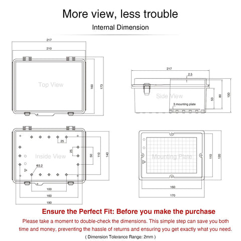 Heavy Duty IP66 Waterproof Junction Box With Clear Hinged Window Pc Abs Shell Built Like A Tank Outdoor Electrical Enclosure internal dimension diagram