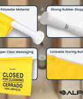 Built Different Two Pack Bilingual Restroom Closed Sign Heavy Duty Polyester Door Barricade Hanger English Spanish with rubber stoppers.
