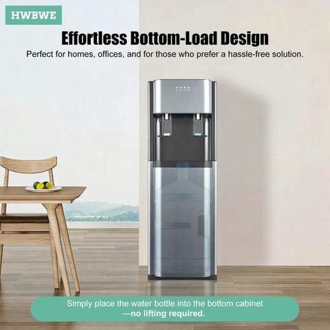 Bottom Loading Water Cooler Dispenser with No Heavy Lifting Three Temperature Settings for 5 Gallon Bottles, sleek dark gray finish.