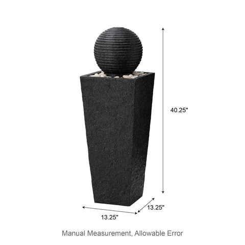 Outdoor LED Light Water Fountain With Submersible Pump Black Pedestal Modern Sphere Floor Fountain For Patio