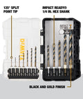 12 Piece Black And Gold Drill Bit Set With Premium Finish Impact Driver Bits For Metal Plastic And Wood in case with labels