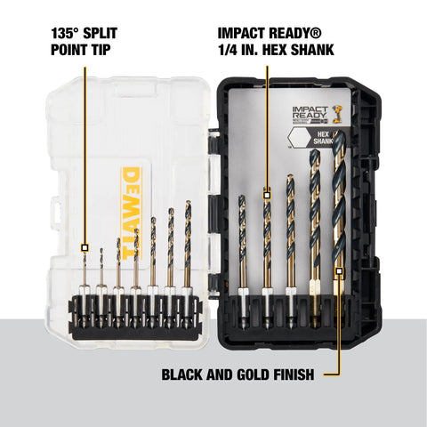 12 Piece Black And Gold Drill Bit Set With Premium Finish Impact Driver Bits For Metal Plastic And Wood in case with labels