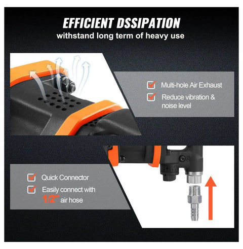 Heavy Duty 1 Inch Air Impact Wrench Delivering 3160 Ft Lbs Breakaway Torque Pro Pneumatic Impact Gun with 8 Inch Extended Anvil showing multi-hole air exhaust and quick connector.