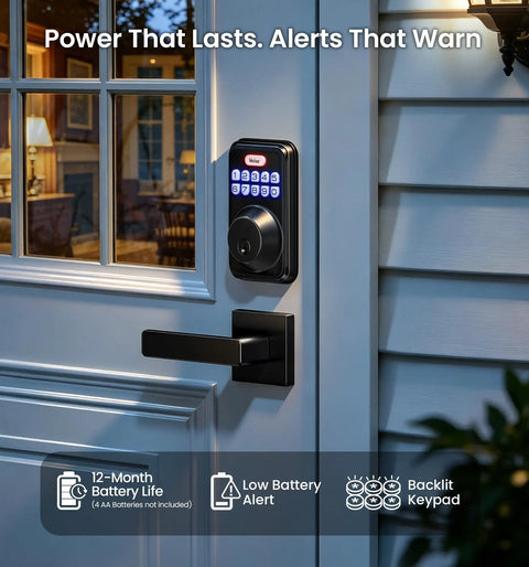 Heavy Duty Keyless Entry Deadbolt Lock Paired With Smooth Lever Handle Set In Matte Black Touchscreen Security Keypad For Front Door Bulletproof No Sweat Install