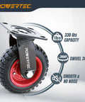 6 Inch Heavy Duty Swivel Caster Wheels With Knobby Rubber Tread On Red Steel Hub For Workbenches Dollies Carts Trolleys