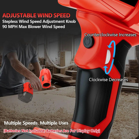 Turbo Jet Blower Cordless Dust Blower For Milwaukee M18 18V Battery showing adjustable wind speed control knob