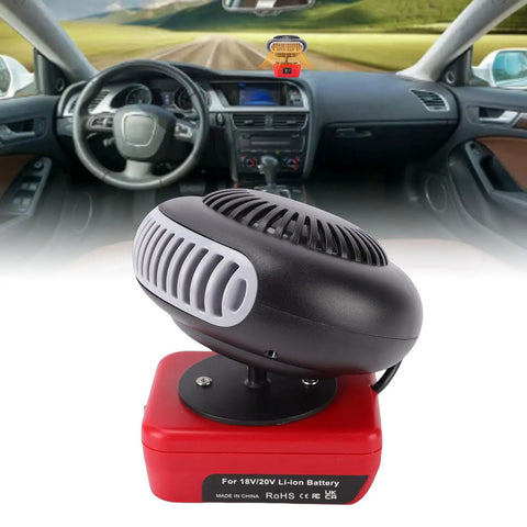 Cordless Battery Space Heater For Garage Jobsite 200 Watt Portable Warmer With Dual Usb Charging 360 Degree Swivel in car interior.