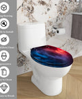 Toilet Seat Elongated Resin for Halloween Decor on a white toilet, featuring a colorful galaxy design.