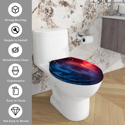 Toilet Seat Elongated Resin for Halloween Decor on a white toilet, featuring a colorful galaxy design.