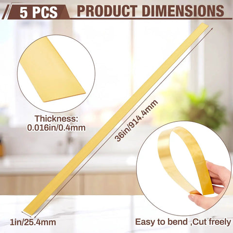 Five Piece Brass Strips Shim Stock Set 36 Inch Long By 1 Inch Wide By 0.016 Inch Thick 260 Brass Alloy for various projects