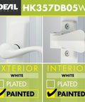 Upgraded Door Lever With Deadbolt Lock For Storm And Screen Doors White 2-Piece Set, exterior and interior view, painted white