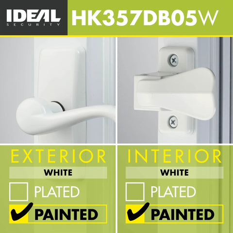 Upgraded Door Lever With Deadbolt Lock For Storm And Screen Doors White 2-Piece Set, exterior and interior view, painted white