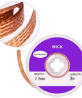 Pro Grade No Clean Braided Desoldering Wick For Solder Removal, Copper Wire Wick, 0.1 Inch Width By 3 Meter Length, 2.5mm X 3m