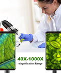USB Digital Microscope For Android Windows Linux And Mac High Resolution Wired Scope With Live View Screenshot And Video Capture Ideal For Coins Electronics Microbiology And Tiny Details. 40x-1000x wired microscope with phone display, leaf sample and lab use