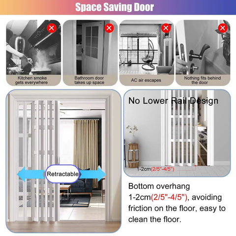 Custom Sized Insulated Sliding Accordion Room Divider With Smooth Folding Panels And Zero Sweat Setup For Interior Patios Or Laundry Rooms Featuring Heavy Duty Waterproof Aluminum Frame In Bright White, showing retractable design and no lower rail.