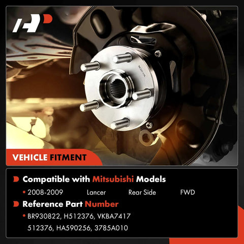 Rear Wheel Bearing And Hub Assembly For Mitsubishi Lancer 2008-2009 FWD 5-Lug Premium No-Fuss Drop-In Replacement installed view